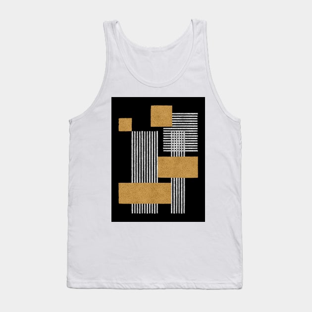 Stripes and Square Composition - Black Gold Tank Top by moonlightprint